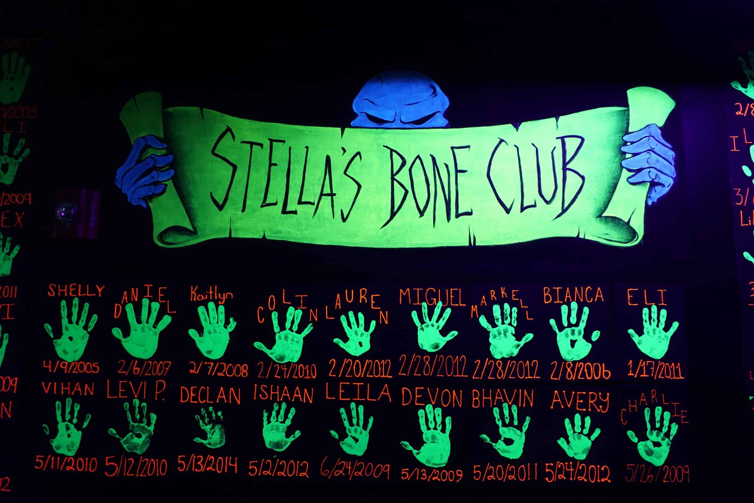 Group Events 2 Stella's bone club, a group event, with hand prints below
