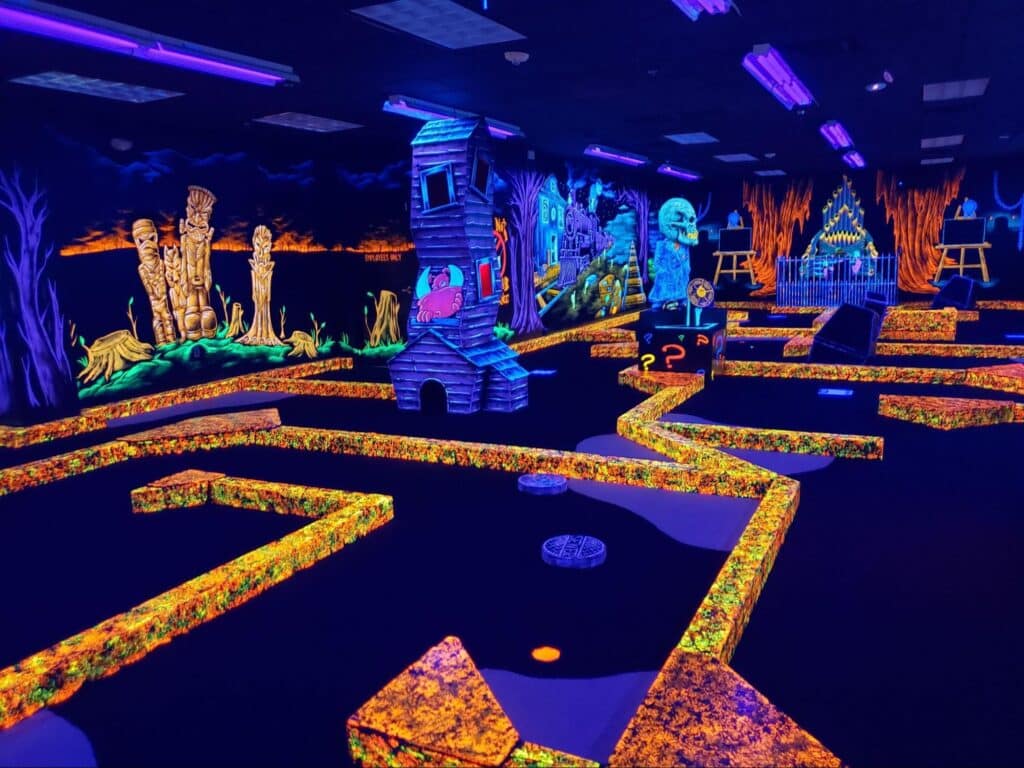 Date Night 1 A glow-in-the-dark mini golf course at a monster mini golf location.