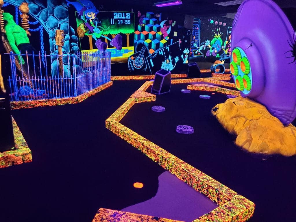 Eatontown Mini Golf 1 A glow-in-the-dark indoor mini golf course at a monster mini golf location.