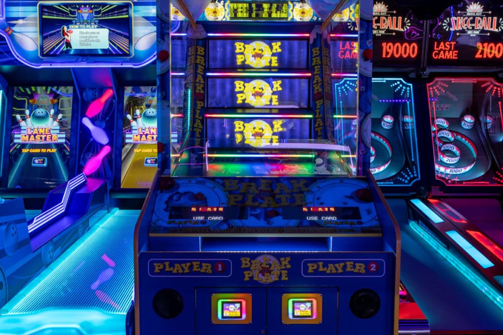 Lane master, break the plate, and skee ball arcade games at monster mini golf in eatontown, new jersey